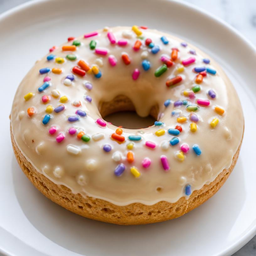 Glazed protein donut with colorful sprinkles